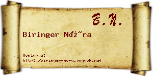 Biringer Nóra névjegykártya